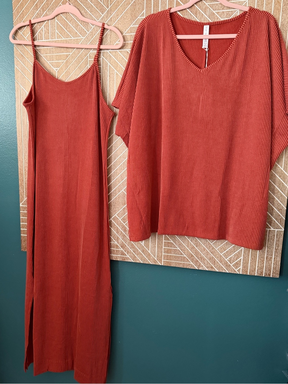 Ribbed Slip Camisole Dress in Rust